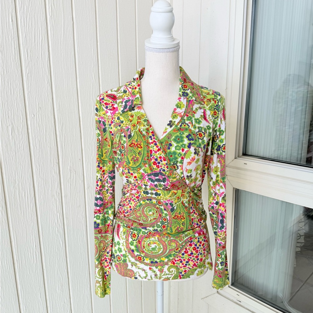 Etcetera Green Multi Paisley Wrap Blouse